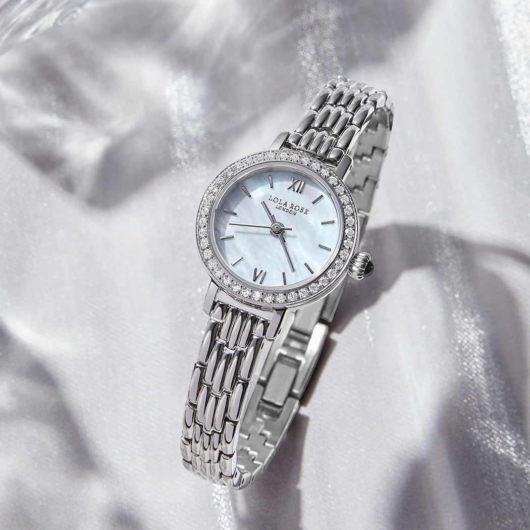 Silver Mother of Pearl Watch With Zircon