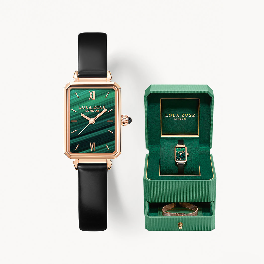 Malachite Textured Watch With Two Strap Set