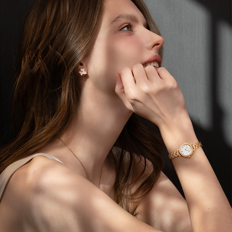 Rose Gold Mother of Pearl Watch with Zircon