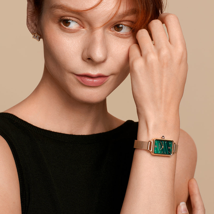 Malachite Textured Watch With Two Strap Set